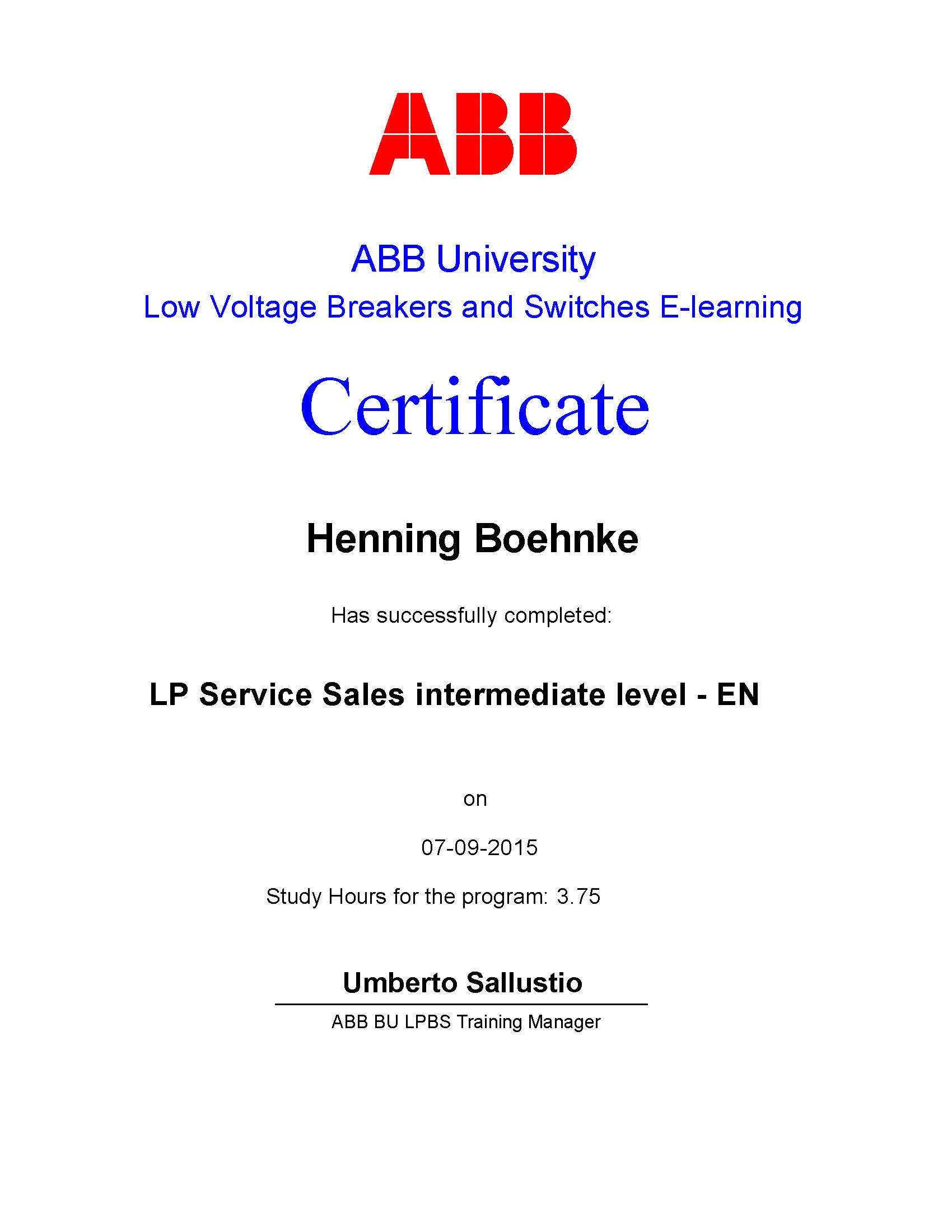 LP Service Sales Intermediate Level